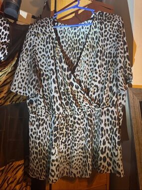 Leopard Print Wrap-Front Women’s Blouse - Brown/Black
